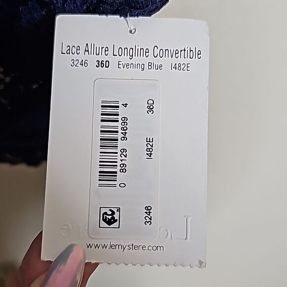 NWT Le Mystere Lace Allure Longline convertible underwire bra 36D Blue - Picture 5 of 9